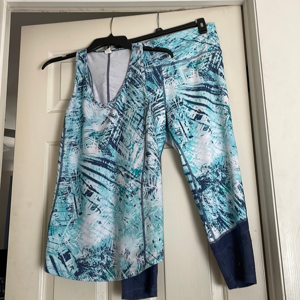Fila Aqua Blue & Navy Printed Capris with Matching Tank